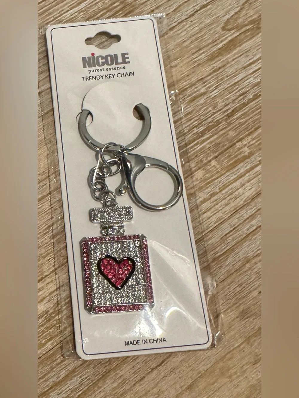 Pink Heart Perfume Bottle Keychain or Bag Charm New